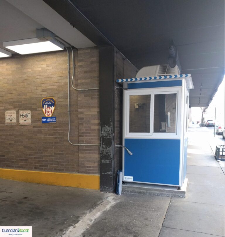 4x4 Security Guard Booth in New York, NY at Mount Sinai with HVAC System, Sliding Windows, and Anchoring Brackets