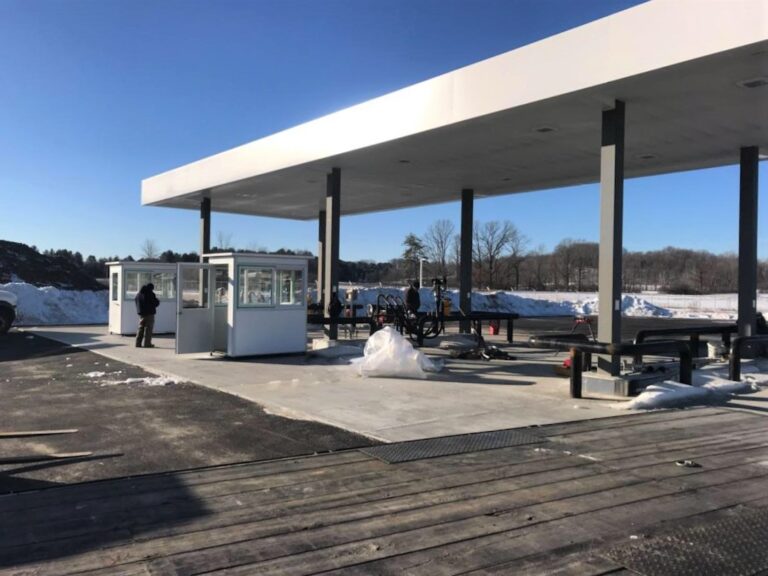 4x6 Gas Station Attendant Booth in Whitehall, NY with Custom Exterior Color, Swing Door, Baseboard Heaters, and Caster Wheels