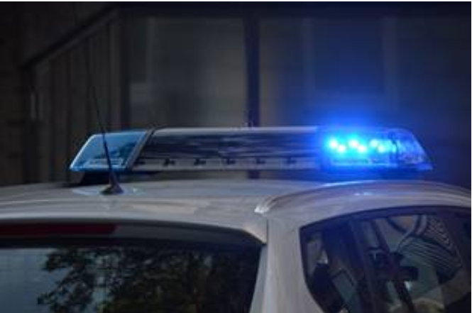 Blue flashing lights of a police car