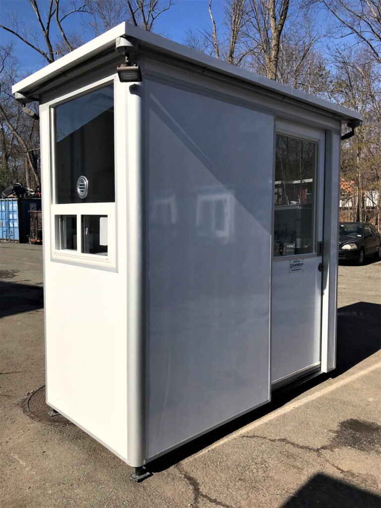4x6 Cashier Booth with Ticket Transaction Windows, Sliding Door, Outside Spotlights, Custom Exterior Color, and Anchoring Brackets