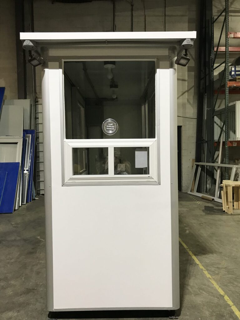 4x6 Cashier Booth with Ticket Transaction Windows, Speaker, Outside Spotlights, Custom Exterior Color, and Anchoring Brackets