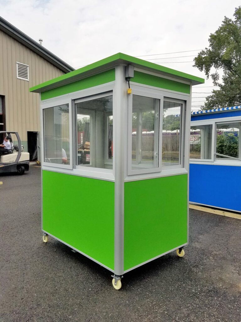 4x6 Parking Booth in Los Angeles,CA with Custom Exterior Color, Caster Wheels, Electrical Conduit Box, and Sliding Windows