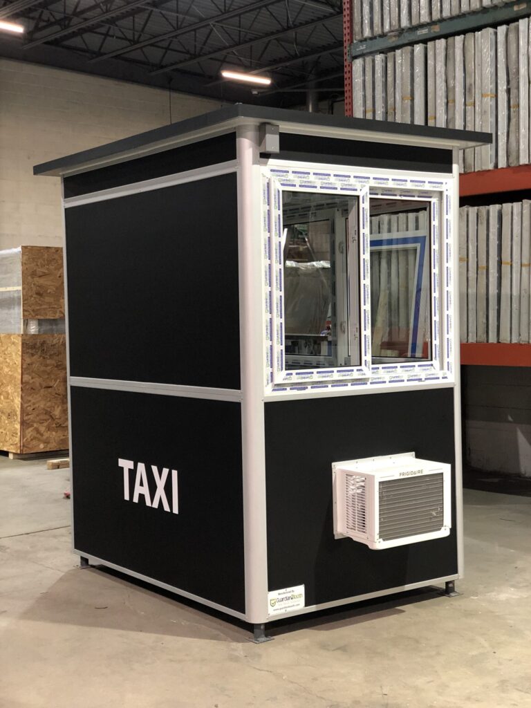 4x6 Parking Booth in New York, NY with Extended Overhang, Custom Graphics, Custom Exterior Color, Built-in AC, and Baseboard Heaters