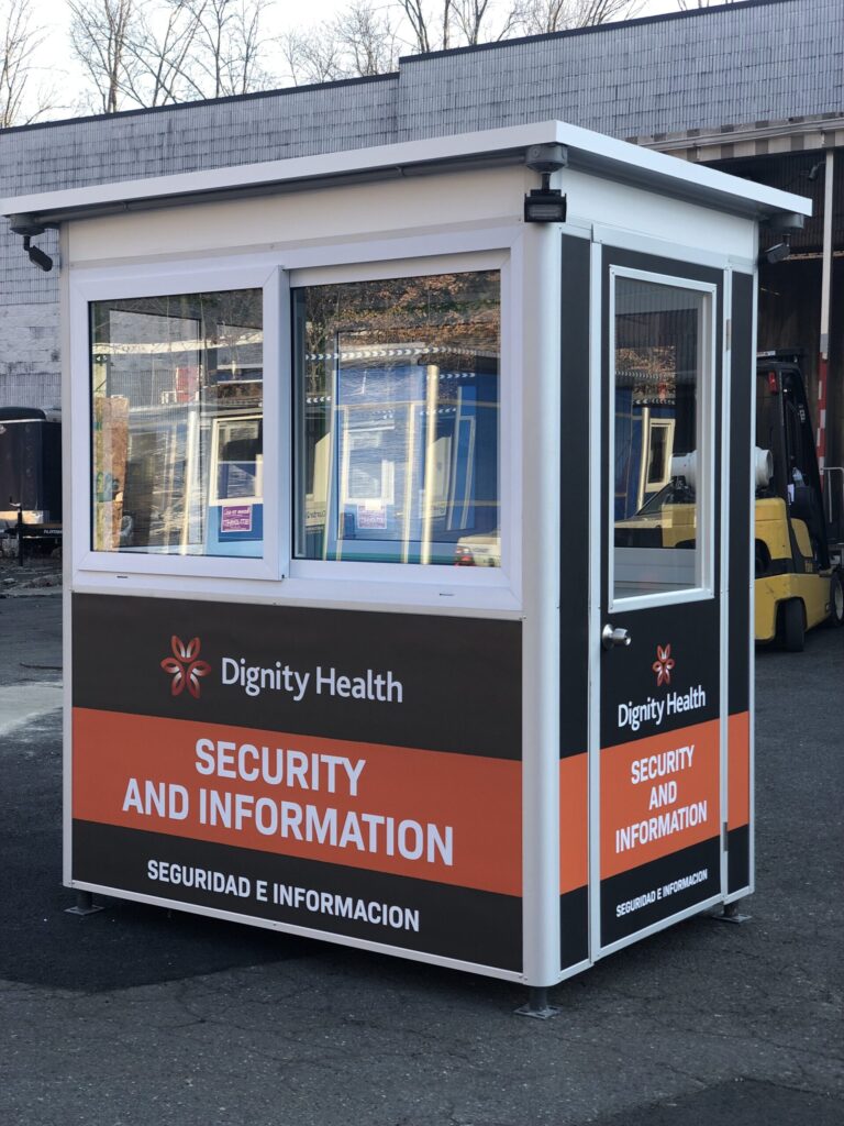 4x6 Security Guard Booth in San Luis Obispo, CA with Custom Graphics, and Exterior Electric Disconnect Switch