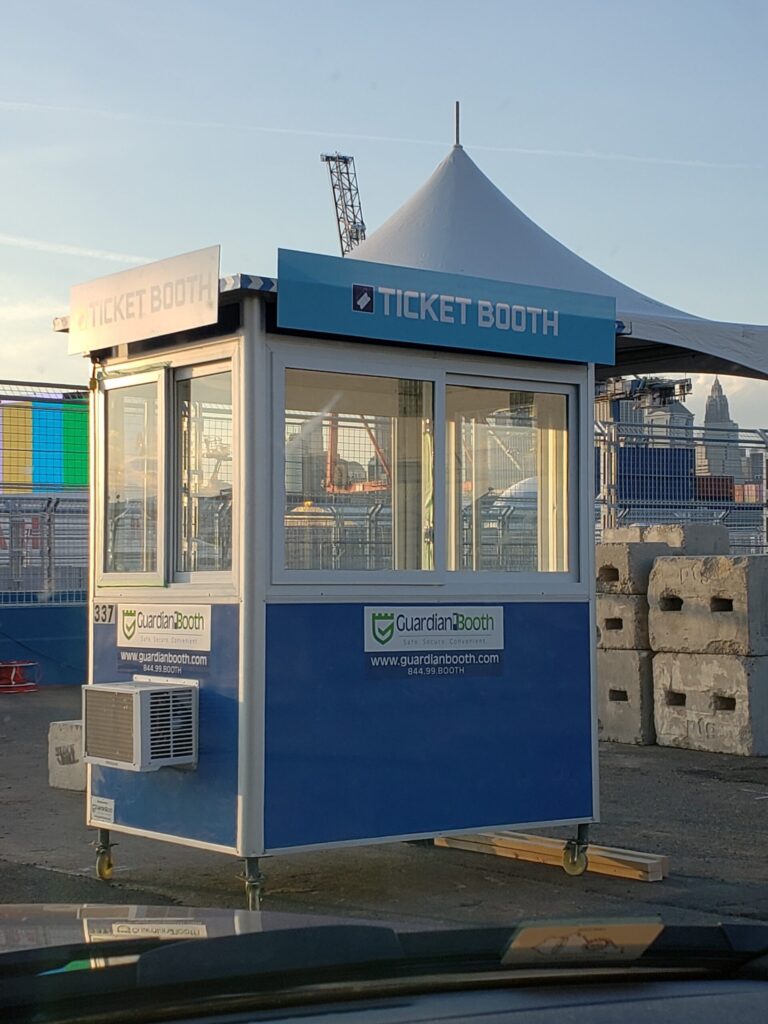 4x6 Ticket Booth in Brooklyn, NY at E-Prix with Caster Wheels, Built-in AC, Sliding Windows, and Swing Door