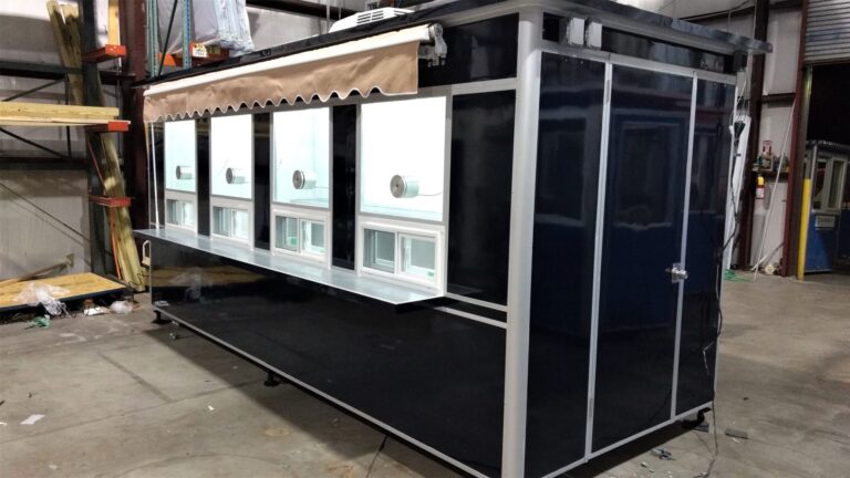 6x16 Ticket Booth in Lynchburg, VA with Awning, Ticket Transaction Windows, Speakers, Breaker Panel Box
