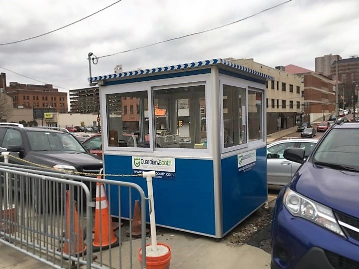 6x6 Parking Booth in New York, NY in Parking Lot with Sliding Windows, Key Hooks, and Ethernet Port And Phone Line