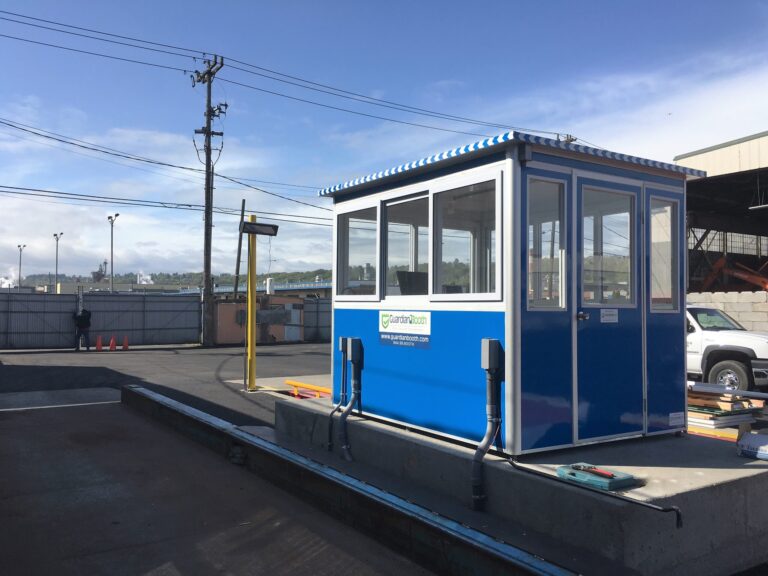 6x8 Security Guard Booth in Seattle, WA with Swing Door, Sliding Windows, and Tinted Windows