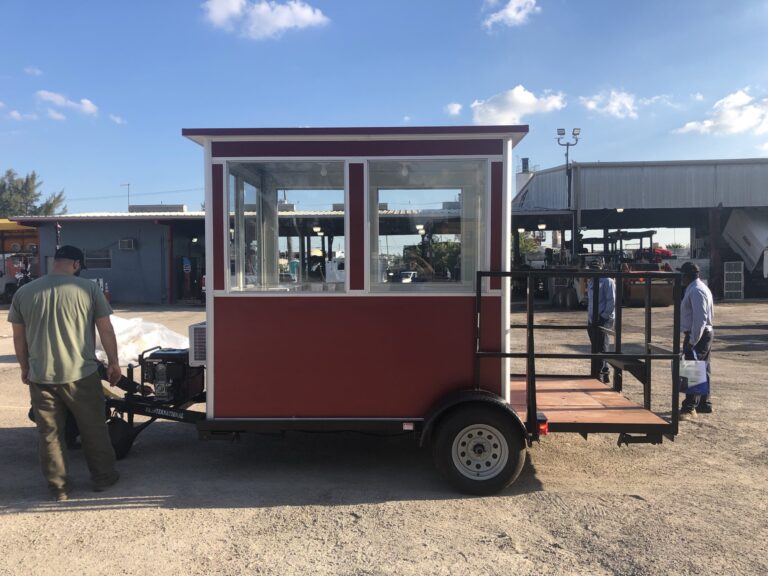 6x8 Trailer Booth in Miami, FL with Generator, Stabilizer Jacks, Built-in AC, and Custom Exterior Color for Construction Site Security Guard Booth