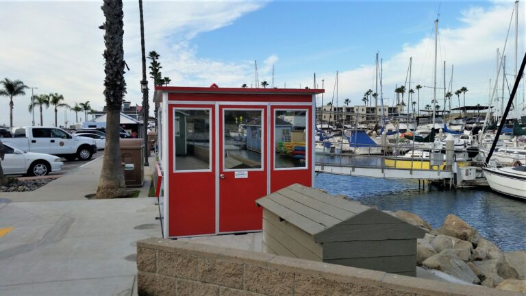8x10 Ticket Booth in Oceanside,CA outside Harbor with Swing Door, Breaker Panel Box, Conduit Box, Electric Disconnect Switch