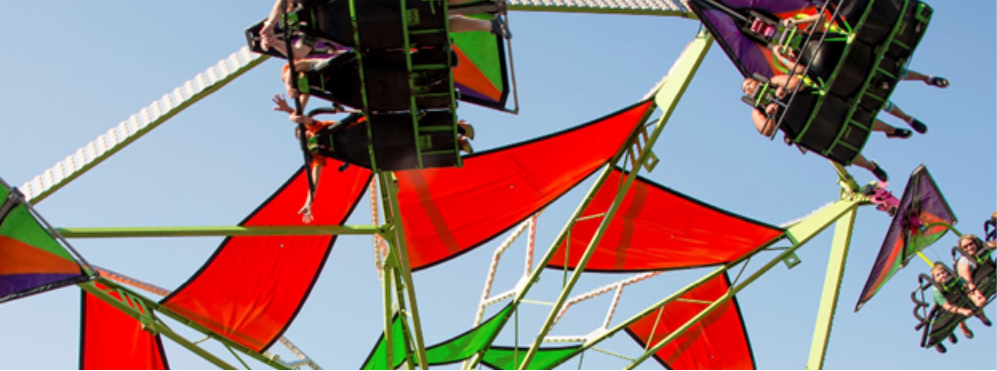 A swinging carnival ride in the air