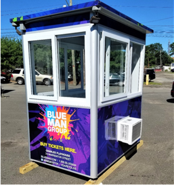 Blue Man Group booth with AC unit visible