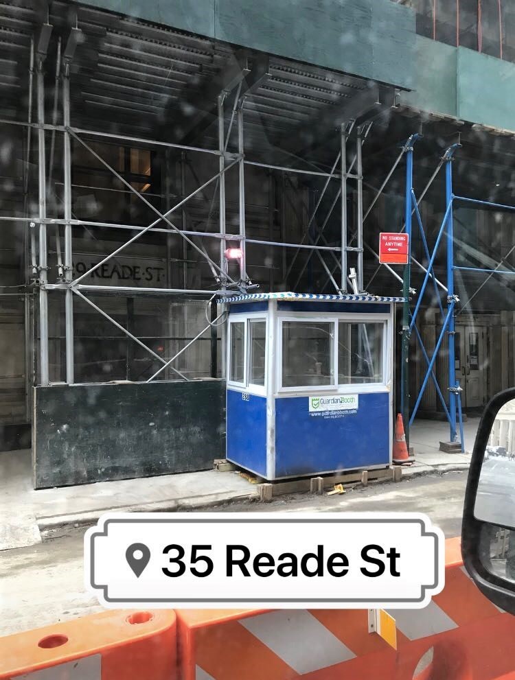 4x6 Construction Site Booth in New York, NY with Sliding Windows, Swing Door, and Anchoring Brackets
