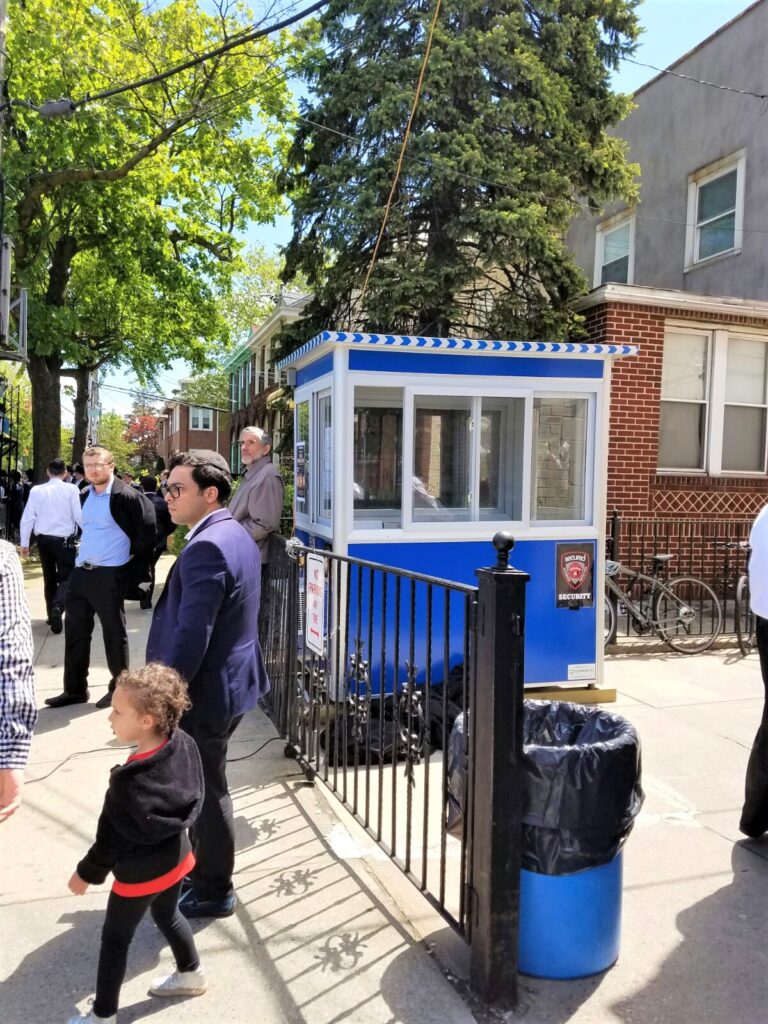4x6 School Security Booth in Brooklyn, NY with Sliding Windows, Built-in AC, Baseboard Heaters, and Perimeter Security Fencing