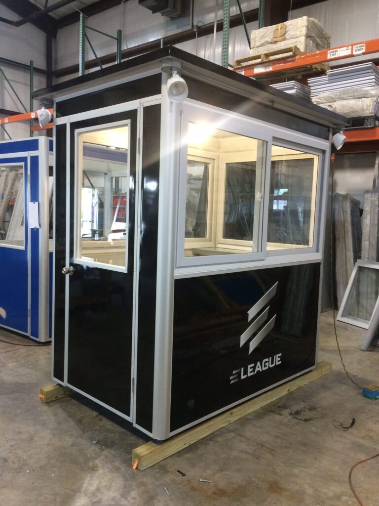 4x6 Security Guard Booth in Atlanta, GA with Custom Graphics, Custom Exterior Color, Outside Spotlights, and Built-in Ac