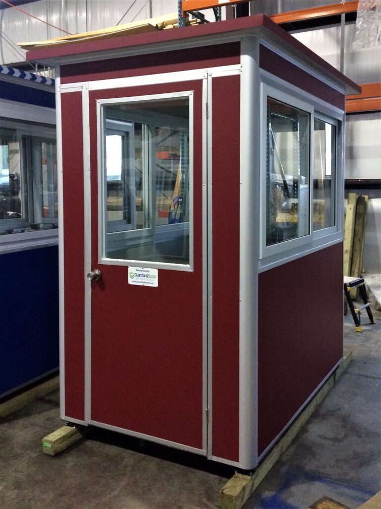 4x6 Security Guard Booth in Englewood, NJ with Custom Exterior Color, Baseboard Heaters, Builtin AC, and Breaker Panel Box