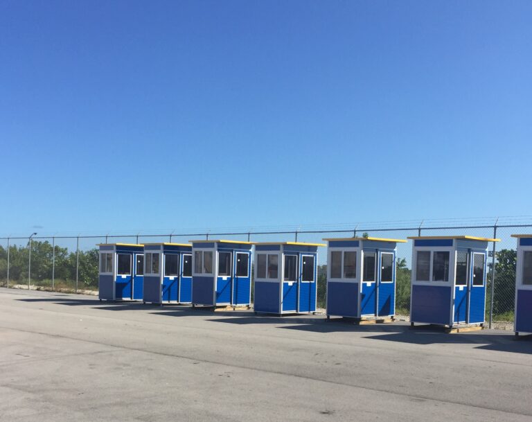 4x6 Security Guard Booths in Fort Lauderdale,FL with Sliding Door, Tinted Windows, and Extended Overhang