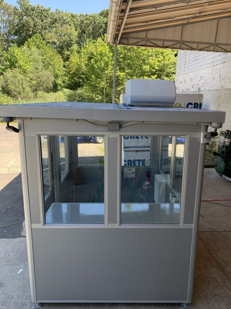 6' x 8' General Security Booth in Van Nuys, CA with Vinyl Protective Wrap, ADA sliding door, Slopped Roof, Rooftop AC System 1