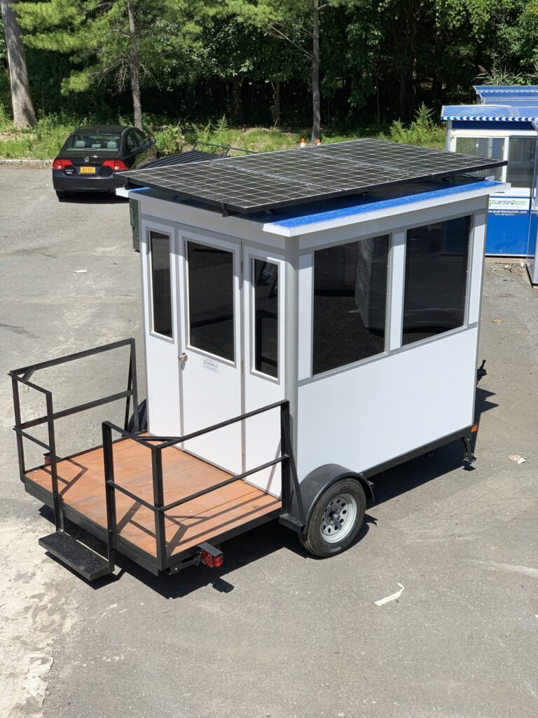 6x8 Portable Trailer Booth mounted on Flatbed Trailer in Edwards, CA with Custom Color and Solar Panel with Battery Backup