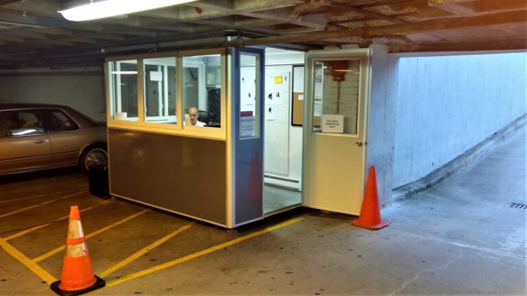 6x8 Parking Booth in Fort Lee, NJ at Condo Parking Garage with Tinted Windows, Key Hooks, and Ethernet Port and Phone line
