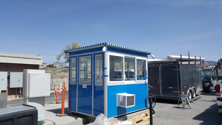 6x8 Security Guard Booth in Cedar City, UT with Outside Spotlights, Anchoring Brackets, Built-in AC and Baseboard Heaters