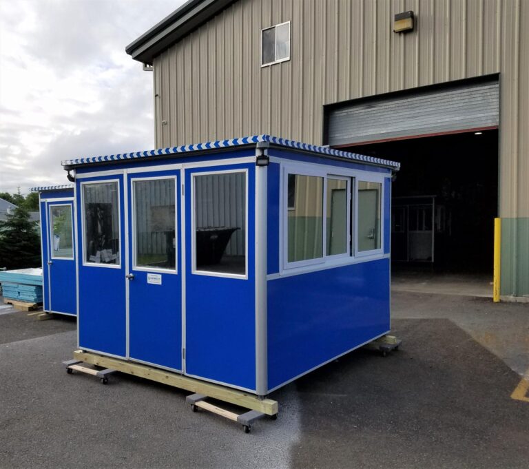 8x10 Security Guard Booth in Bensalem, PA with Tinted Windows, Outside Spotlights, and Swing Door