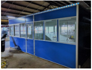 Large blue modular office with seven windows