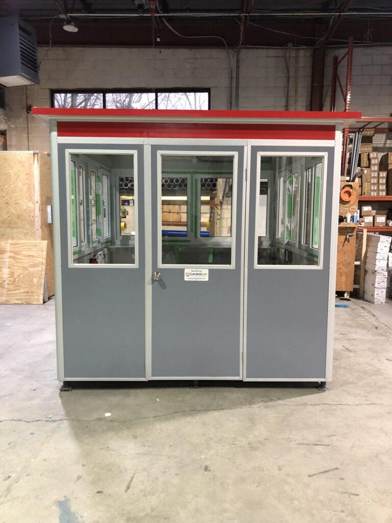 Color Matte Gray Aluminum and Matte Red Roof Trim Wrap, 8x10 Entrance Gate Booth in Portland, OR