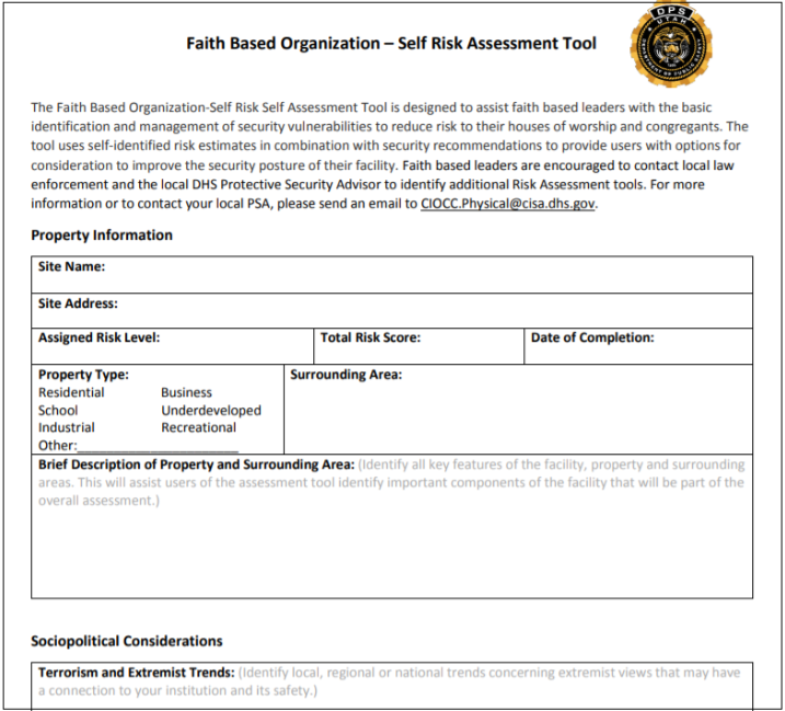 Sample shul security risk assessment tool