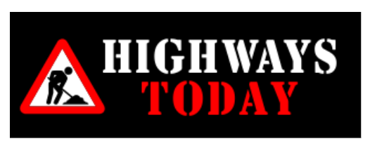 Highways today logo with symbol of man shoveling asphalt