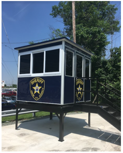 Blue Sheriff’s guard booth on platform