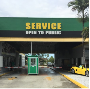 Service Center with green parking booth