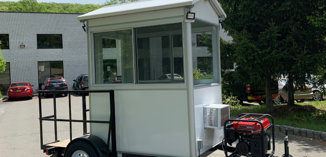 Portable Office Trailer For Sale, 4x6 Trailer Booth in Orlando, FL with Custom Gable Roof, Outside LED Spotlights and Generator 1