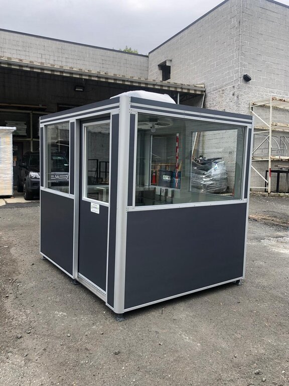 6x8 Security Guard Booth in Jersey City NJ with Fixed Sliding Windows, Rooftop HVAC, Custom Vinyl Wrap