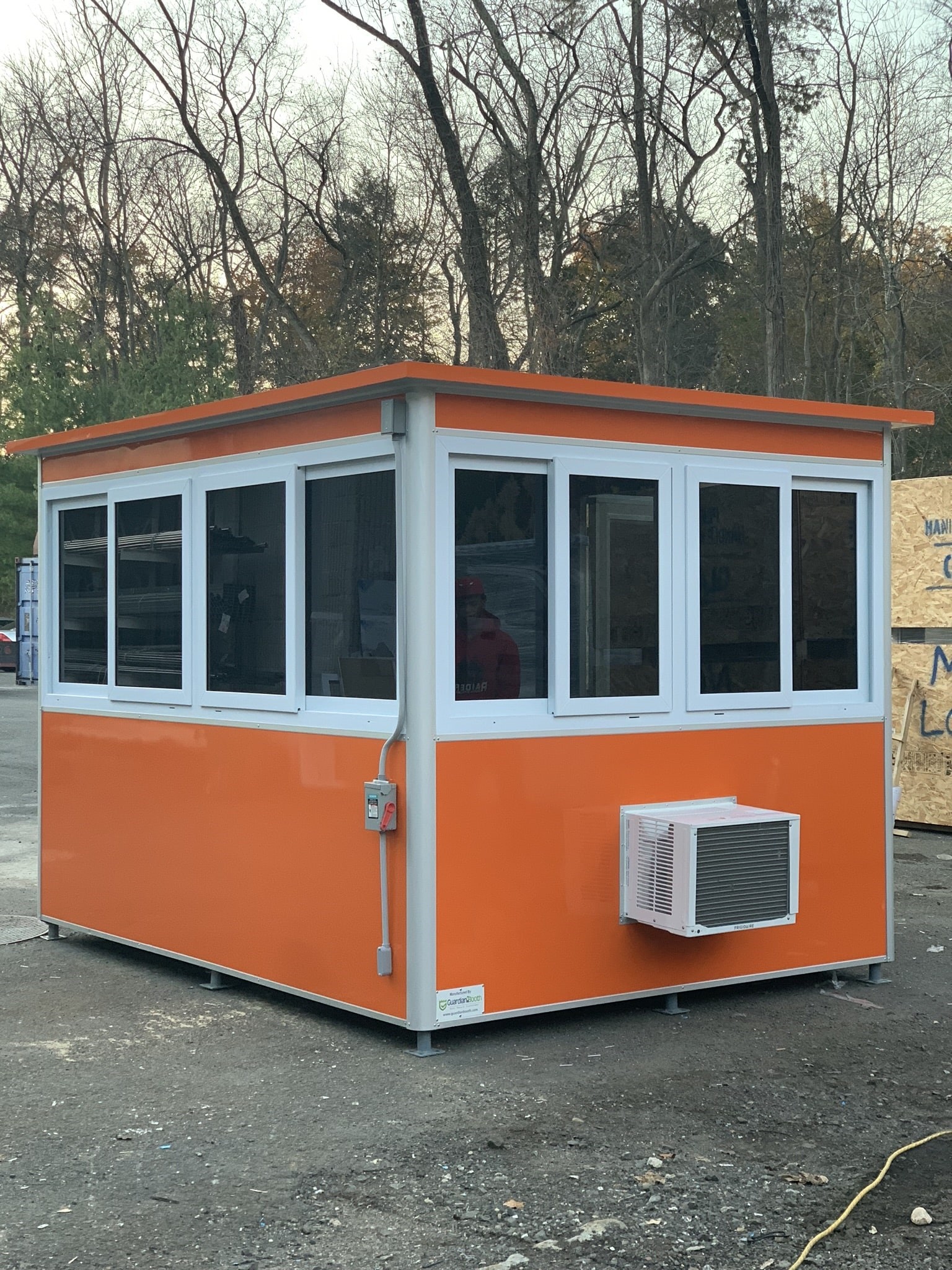 orange booth for press box