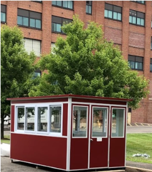 School with a red guard booth outside