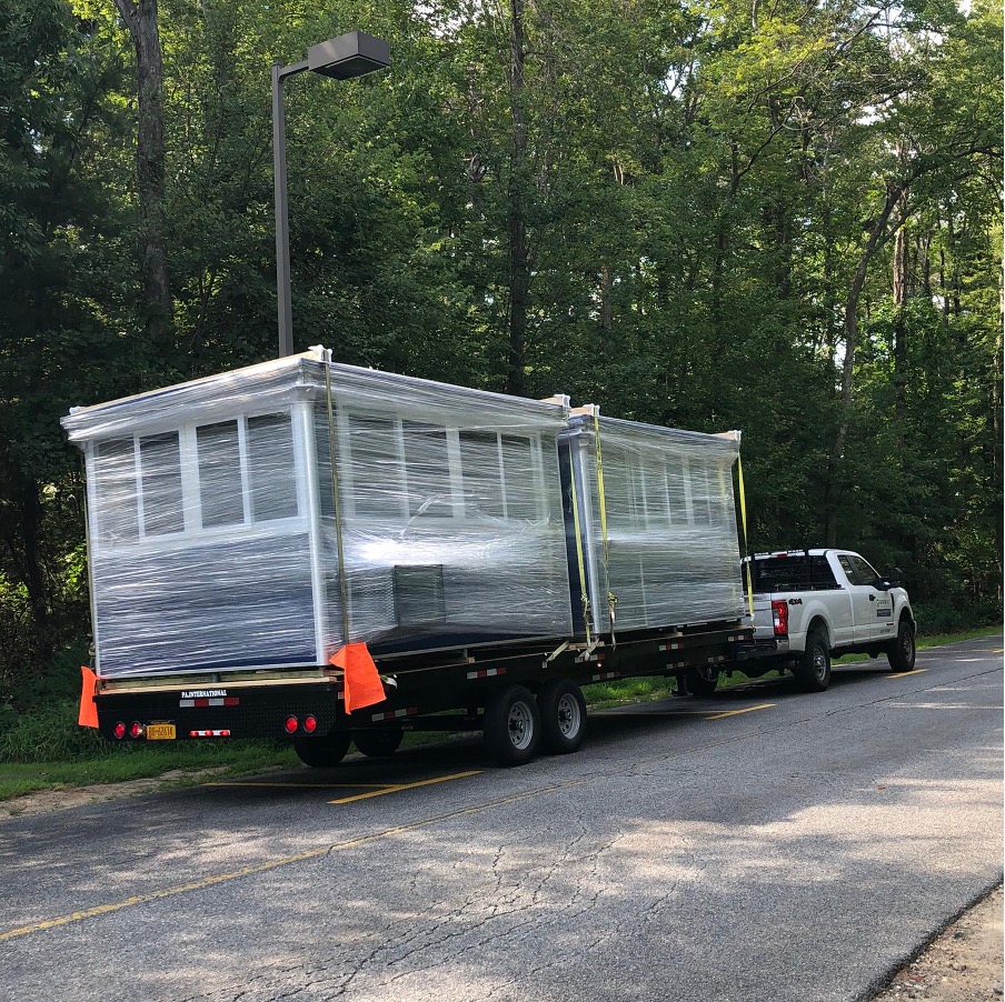Welcome center booths prepared for delivery