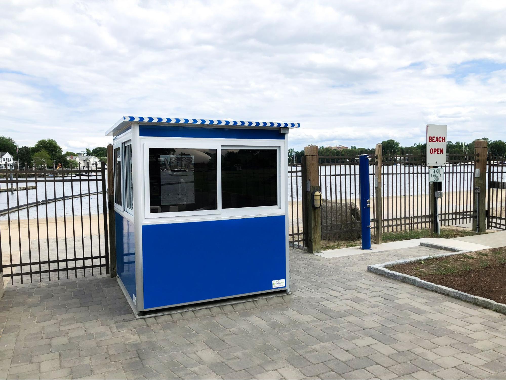 temporary guard shack at waterfront