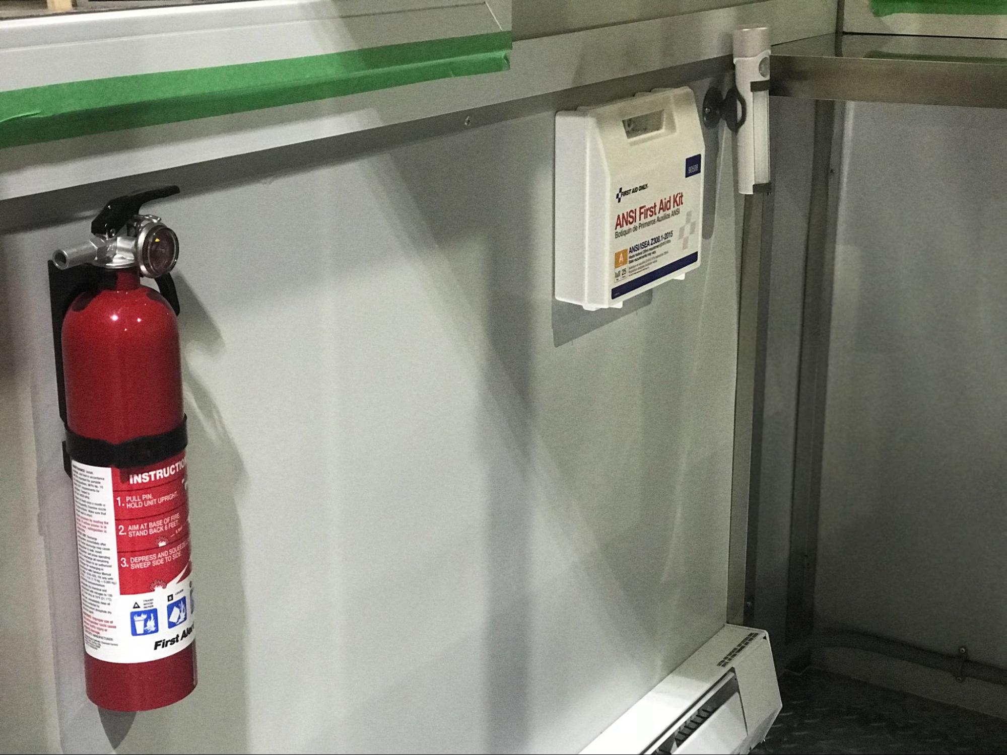 Emergency equipment inside custom security booth