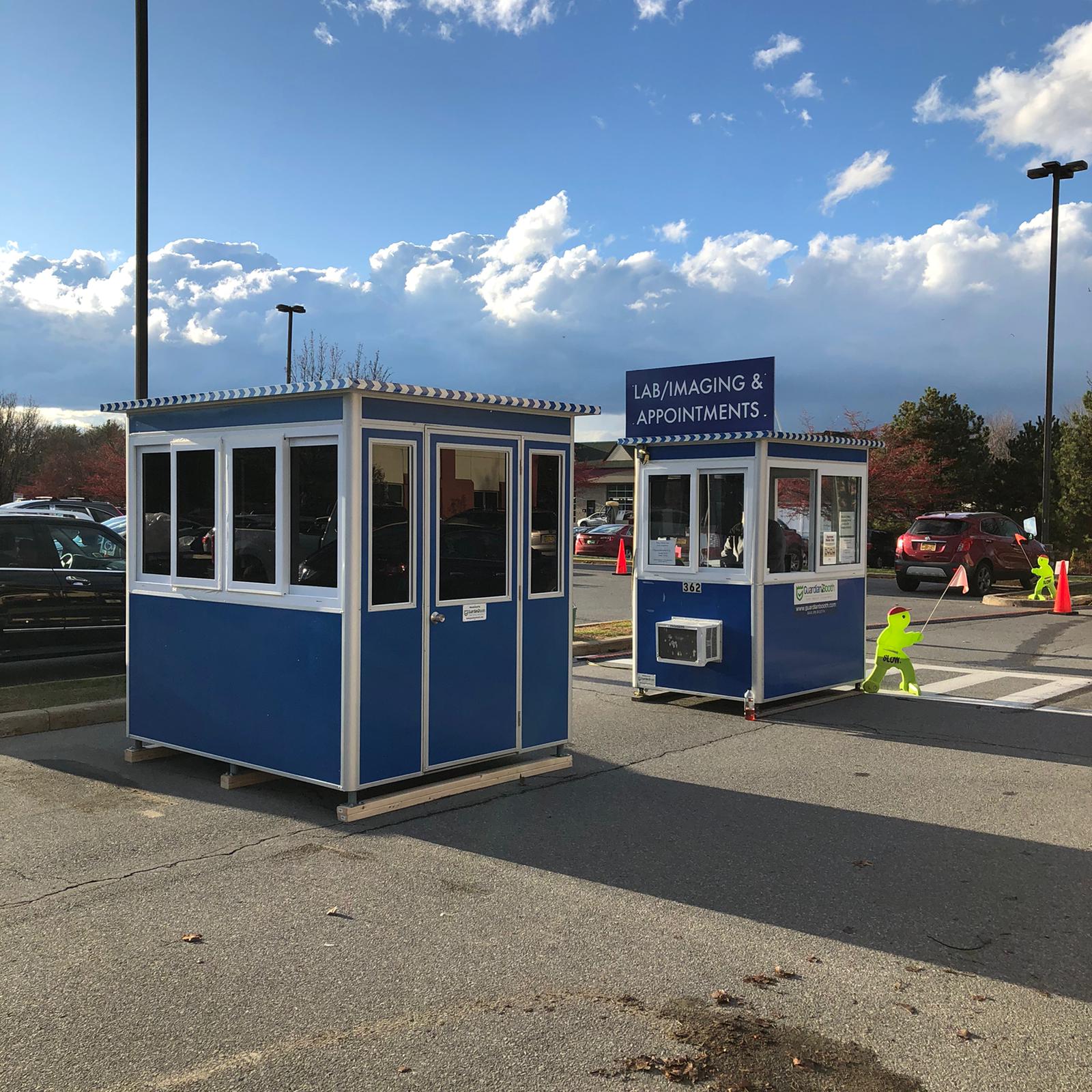Compact healthcare modular buildings in medical parking lot
